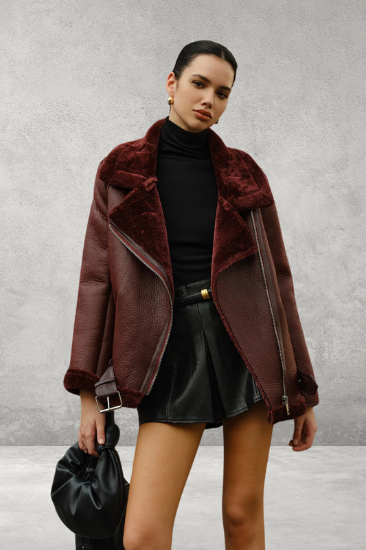 Damen Teddyjacke in Burgunder – Stilvolles Leder