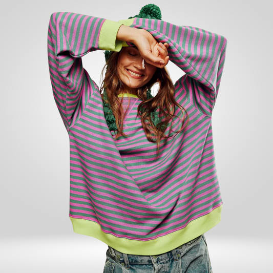 Damen Oversized Strickpullover Gestreift