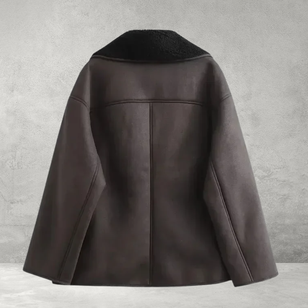 Oversize Damen Lederjacke in Dunkelbraun – Moderner Kunstleder-Look