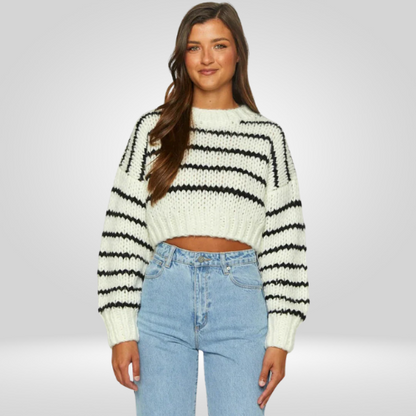 Damen Cropped Strickpullover – Mit modernen Oversize-Ärmeln