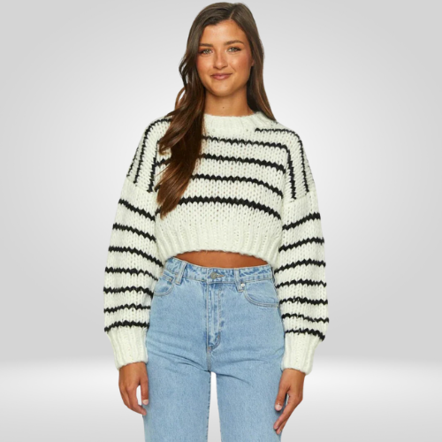 Damen Cropped Strickpullover – Mit modernen Oversize-Ärmeln