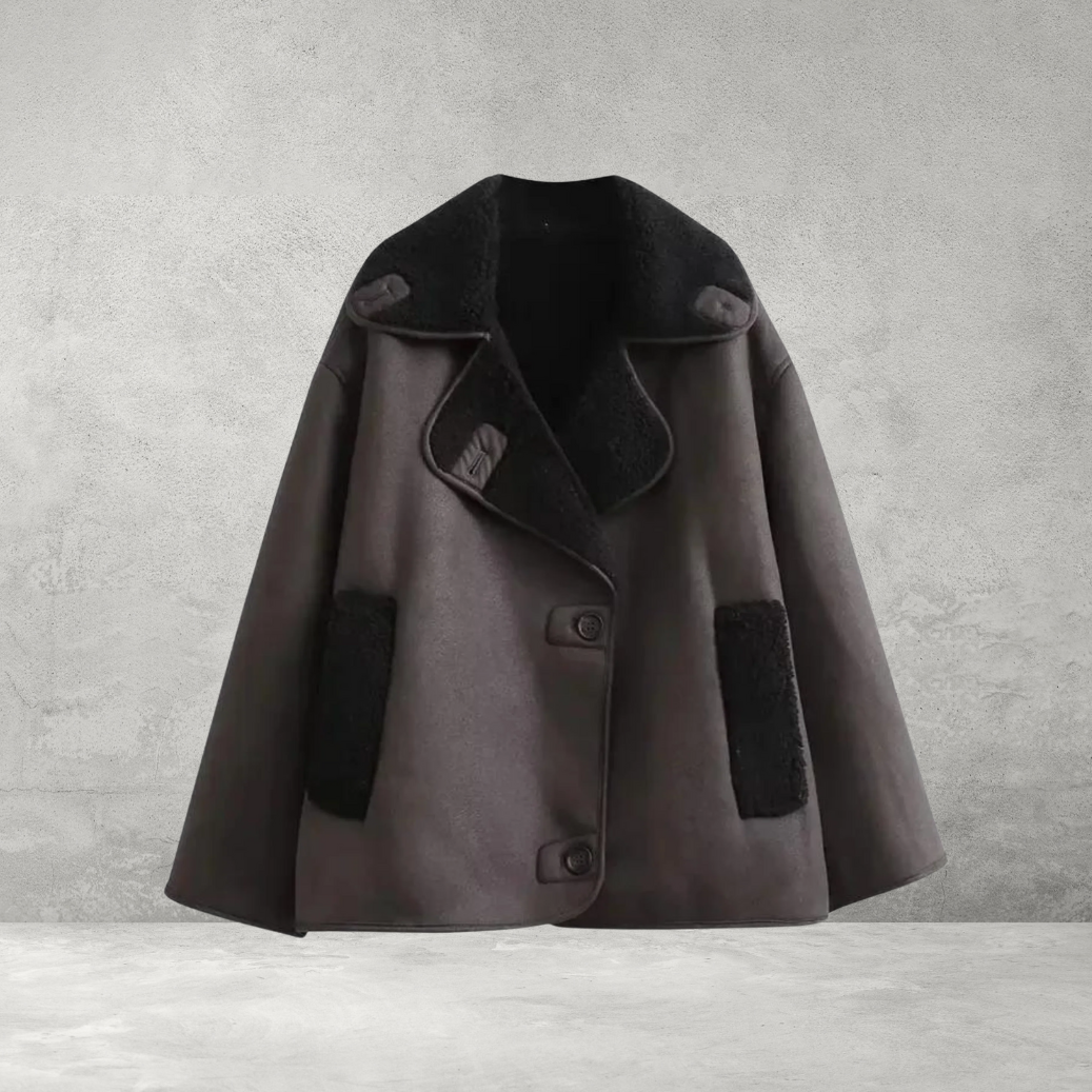 Oversize Damen Lederjacke in Dunkelbraun – Moderner Kunstleder-Look