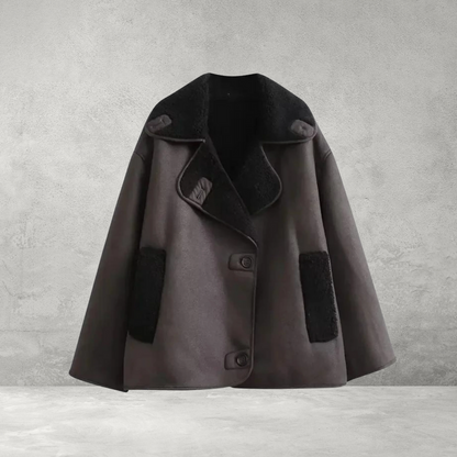 Oversize Damen Lederjacke in Dunkelbraun – Moderner Kunstleder-Look