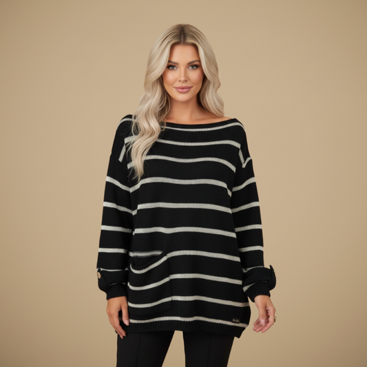 Damen Gestreifter Strickpullover im Relaxed Fit