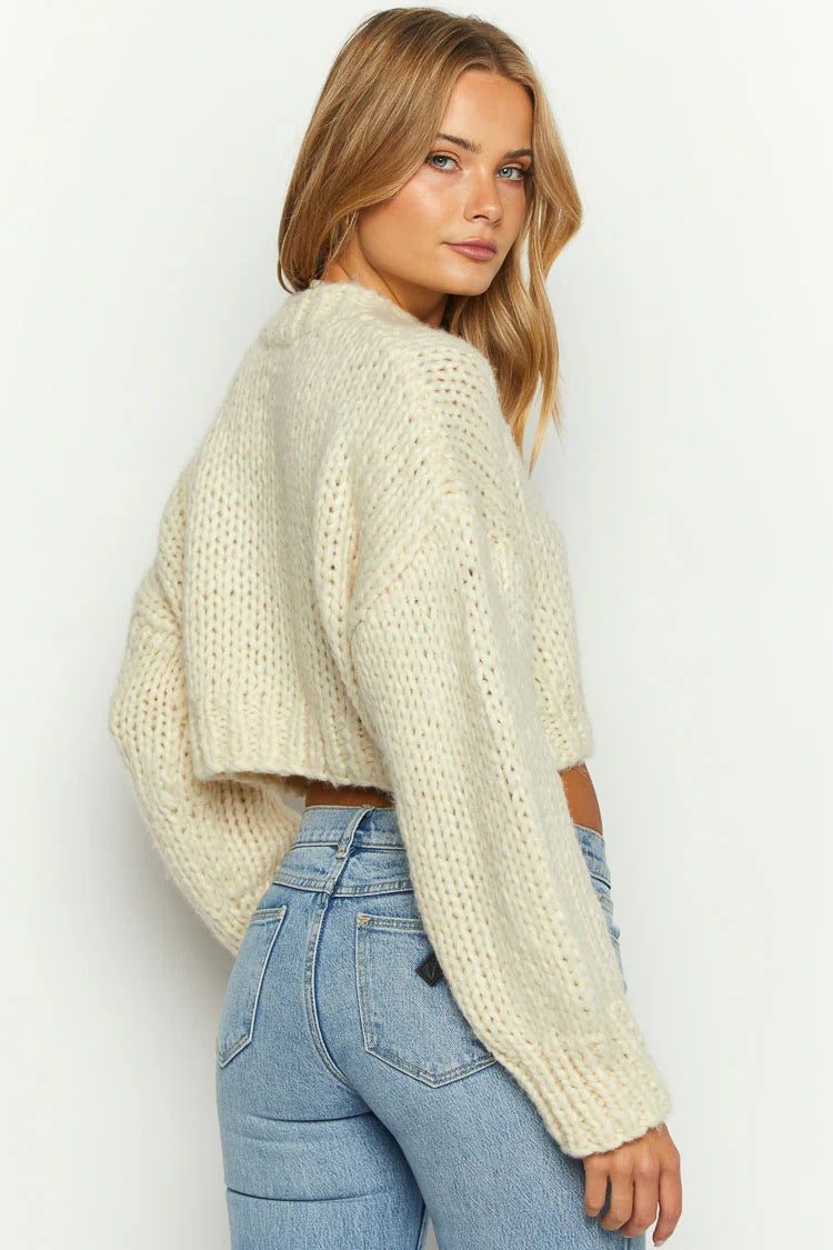 Damen Cropped Strickpullover – Mit modernen Oversize-Ärmeln