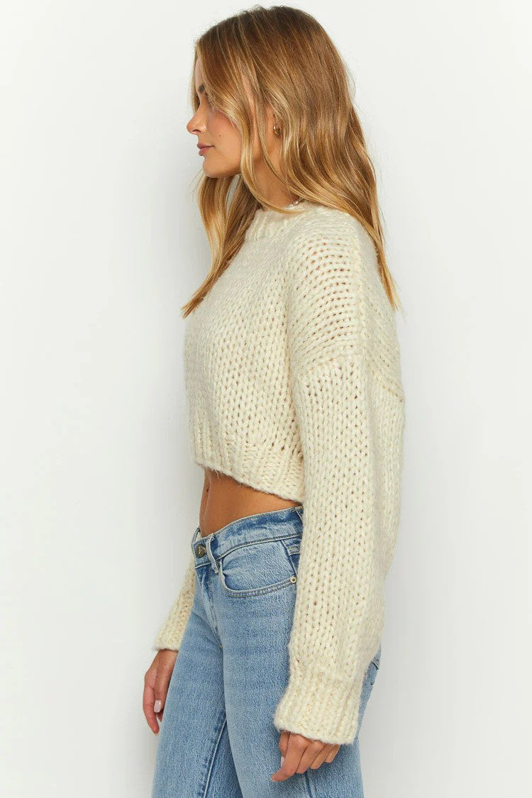 Damen Cropped Strickpullover – Mit modernen Oversize-Ärmeln