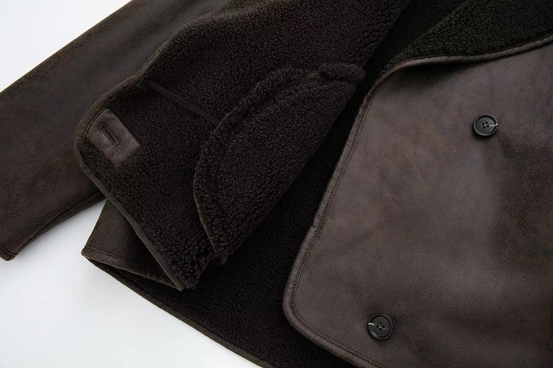 Oversize Damen Lederjacke in Dunkelbraun – Moderner Kunstleder-Look