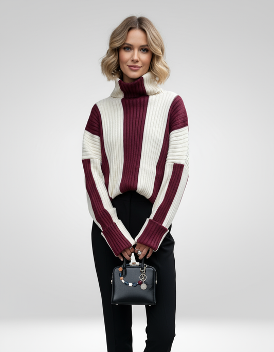 Damen Rollkragenpullover mit vertikalen Streifen