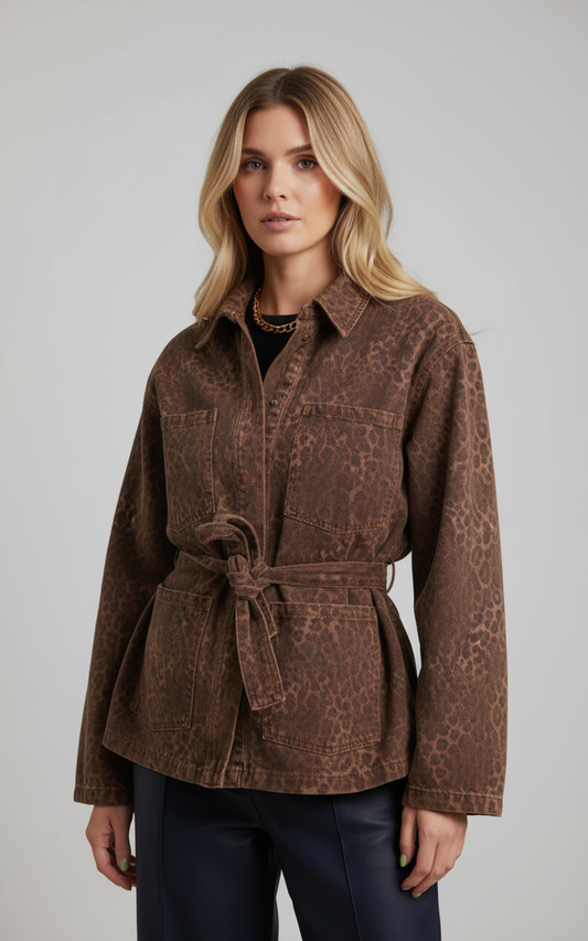 Damenjacke mit Leopardenmuster – Retro Denim Look