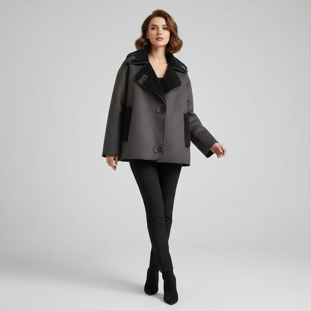 Oversize Damen Lederjacke in Dunkelbraun – Moderner Kunstleder-Look