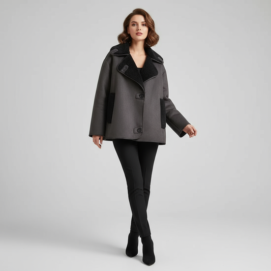 Oversize Damen Lederjacke in Dunkelbraun – Moderner Kunstleder-Look