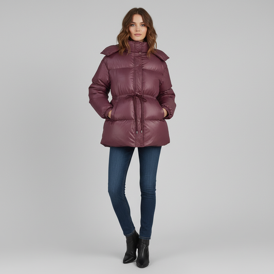 Damen Steppjacke in Bordeaux – Elegante Winterjacke mit taillierbarer Passform