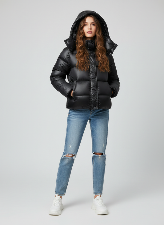 Damen Luxus Pufferjacke im Slim Fit – Glänzende Winterjacke